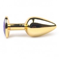 Anal Plug Golden Metallic with Purple Diamond Small